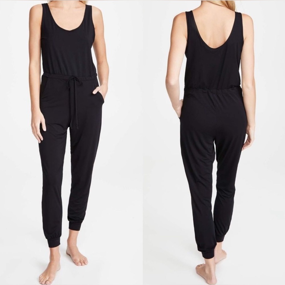 Commando Luxury Ribbed Jumpsuit Black Sleeveless Drawstring LGE200 Medium